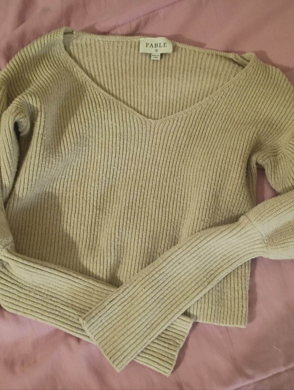 Bubble Sleeve Tan Knit Top